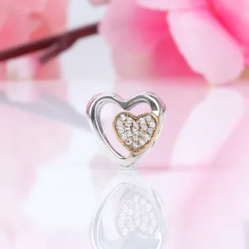 Original 925 Sterline De Argint Șirag De Mărgele În Formă De Inimă Cu Cristal Margele Aurii Se Potrivesc Pandora Femei Bratara & Colier Bijuterii Diy