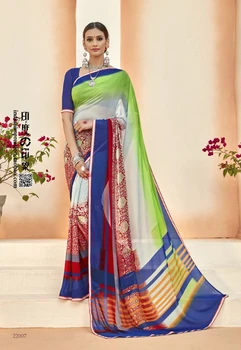 Sifon Imprimat Stil Etnic Saree de zi cu Zi Sari Sari cu Descusut Bluza