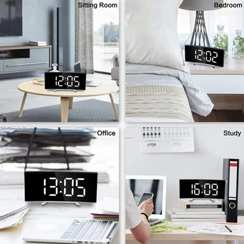 Ceas Digital de Alarmă, de 7 Inch Curbat Estompat LED Sn Ceas Digital pentru Copii Dormitor, Alb Număr Mare de Ceas, Funcția Snooze