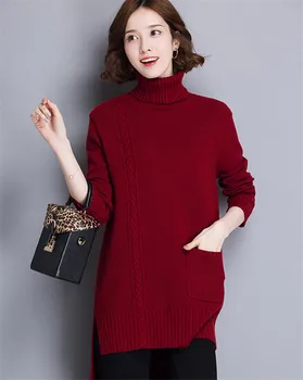 Lână pură tricot gros de moda pentru femei guler neregulate tiv pulover de culoare solidă S-3XL de vânzare cu amănuntul en-gros