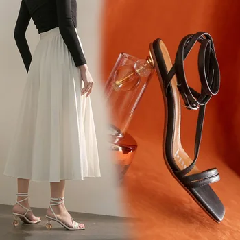 Un Cuvânt Catarama Cristal Sandale Cu Toc Femei De Vară 2020 Nou Stil De Basm Din Piele Eco Curea Sandale Romane Celebre Tocuri Inalte