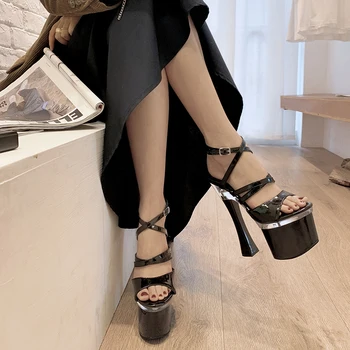 Super Tocuri Inalte Femei Sandale Cu Platforma Sandale Coreeană Stil Lux Designeri Doamnelor Pantofi Negri
