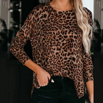 Toamna Femei Tricou Sexy Leopard Printed Long Sleeve Stripe Topuri Fashion Street Calitate Casual Slim Doamnelor Tricou