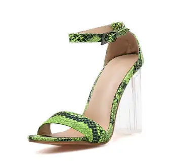 2019 Noi de Vara tocuri inalte Sexy Sandale Peep toe Catarama curea de Moda Serpentine Verde Sandale pantofi Pentru Femeie dimensiune 35-42