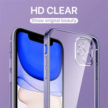 UGI de Lux Placare Pătrat Drept Clasic Transparent Caz Moale TPU Clear Cover Pentru iPhone 12 Pro MAX Mini 11 X XR XS MAX Cazul