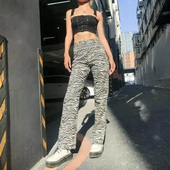 Moda Fierbinte de Vânzare Femei Zebra Print Lungi Largi Picior Drept Evazate Pantaloni Talie Mare Pantaloni-Clopot fund