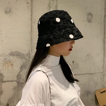 [MEM] Femei Dot Imprimate Alb Negru Pescari Pălărie Nouă Rundă Dom Temperament Mareea Moda All-meci Primavara Toamna anului 2021 1Y463