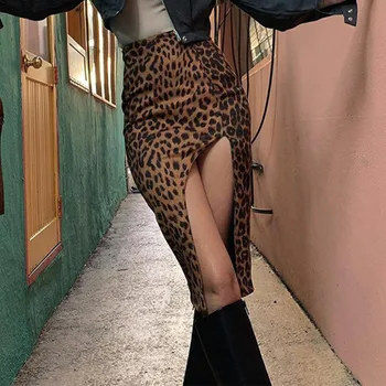 Leopard de Imprimare Bodycon femeii Neregulate Fuste cu Talie Înaltă Split de sex Feminin Fusta 2021 Trend Sexy Streetwear Casual Doamnelor Funduri