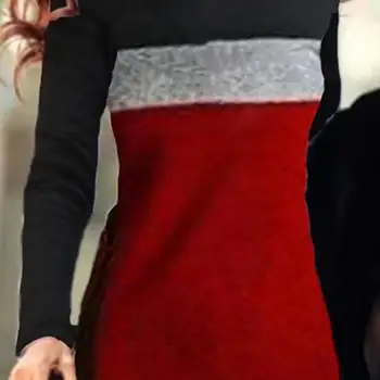 Femei Rochie de Gât O Spandex-Maneci Lungi Bază Bluza Tunica de Culoare Bloc Talie Strans Rochie Mini Stradă uzură de Moda женское платье
