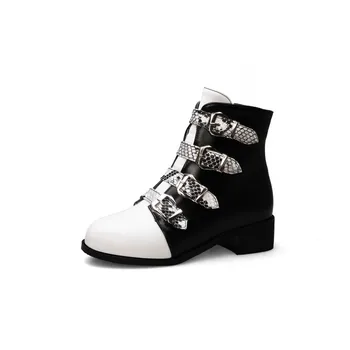 Cizme pentru femei La moda de iarnă de Culoare de potrivire cu fermoar Low-toc cizme Martin pantofi pentru Femei plus dimensiune 32-43 Inaltime Toc 4cm