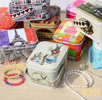 Bijuterii caseta de staniu produse cosmetice de epocă cutie depozitare bomboane cazul cutie de cadou cu cuier