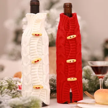 Tricotat Cadouri de Crăciun Sac Sticla de Vin Decor Alb Rosu Sticla Acopere Hainele de Bucătărie Decorare de Anul Nou, de Crăciun Petrecere