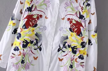 Bluza femei 2017 Maneca Lunga Bluze de Moda China stil Dungi Broderii Florale Tricouri Stand Guler Topuri Casual