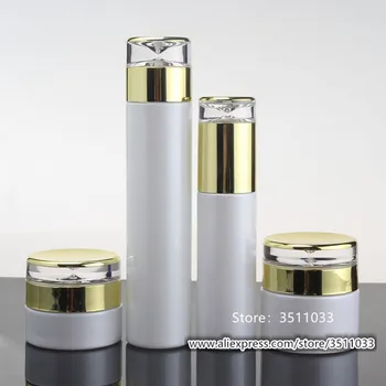 10buc Clasic Pearl Alb 30g Crema Borcan de Sticlă Lotiune Pompa de Sticlă Lichid Cosmetice Parfum Spray Recipient Capacul de Aur 30ml 60ml