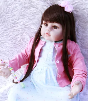 Ultimele nou 58cm Silicon Renăscut Boneca Păr Lung Printesa Realista Moda Păpuși Pentru Copii Cadou de Ziua Bebes Renăscut Face