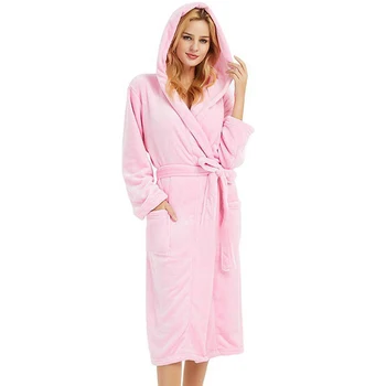 Somn Topuri Pijamale, Halate de baie pentru Femei Pufos de Plus Flanel Halat de baie cu Gluga de Culoare Solidă Femei de Iarnă, Halat de Baie