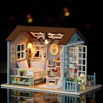 WINCO DIY Casa Papusa Mobila din Lemn in Miniatura casă de Păpuși de Mână Asambla Casa de Jucarii pentru Copii de Ziua de Anul Nou Craciun Cadou