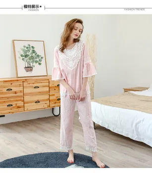 Casual nouă jumătate maneca pantaloni de pijama femei de primăvară toamnă două bucata set complet de bumbac dulce pijamale pijama liber doamnelor pyjama