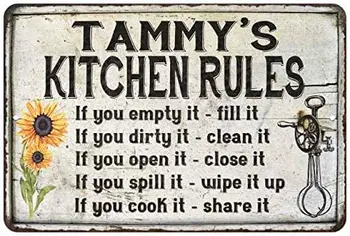 Tammy Bucătărie Reguli Chic Semn de Epocă 8 x 12 Lucios Metal