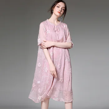 Tcyeek Plus Dimensiunea Rochie De Vara Femei Haine De Primăvară 2020 Coreean Broderii Vintage Vestidos Doamne Elegante Roz Albastru Rochii 7335