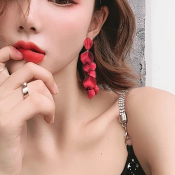 Femei Picătură Cercei Sexy Petale de Trandafir Ciucure Lung coreean Ediție Bijuterii Nunta Roșie Cercei 2019 Moda Bijuterii