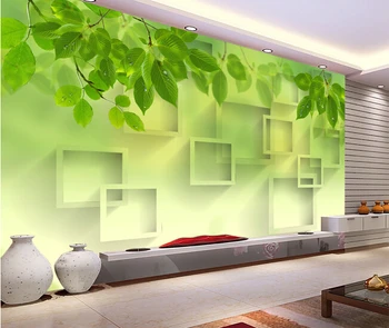 Cele mai populare 3D mari picturi murale, frunze verzi și proaspete de fundal de hârtie de perete, camera de zi canapea TV de perete hârtie de perete dormitor