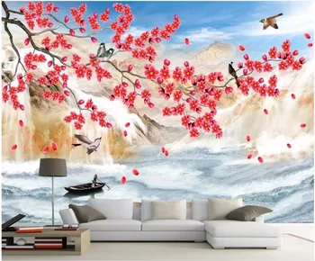 WDBH foto personalizate 3d tapet pe perete Chinez HD Flori de Prun și Marmură decor 3d picturi murale tapet pentru pereți 3 d