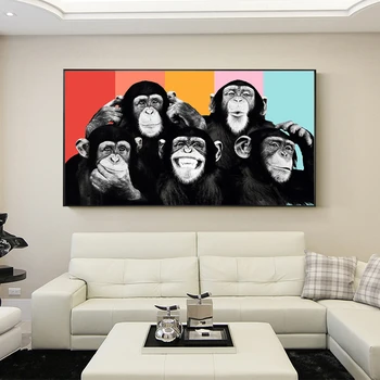 Maimuțe Amuzant Graffiti Panza Picturi Pe Perete Postere Si Printuri Moderne Animale De Perete De Arta Canvas Poze Decor Camera Pentru Copii