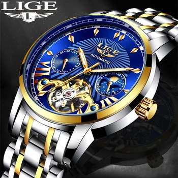 LIGE Automat Ceas de Lux Ceasuri Barbati Automată Ceas Albastru Bărbați Impermeabil cuarț Ceas de mână Relojes Hombre 2020