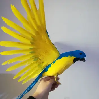 Viața reală jucărie galben-albastru papagal 42x60cm,Handmade model,spuma si pene de raspandire aripile papagal ,decoratiuni de gradina jucărie b0774
