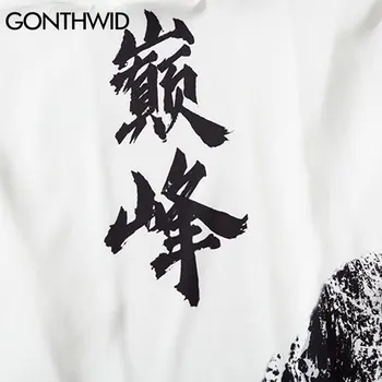 GONTHWID Kimono Cardigan Jachete Tricouri Harajuku Caracter Chinezesc Vârf de Munte Cămașă de Imprimare Jacheta Streetwear Mens Hip Hop Topuri