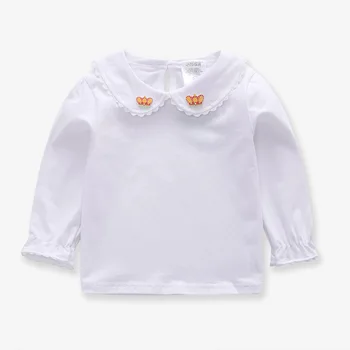 Primăvară Nouă Fete T-shirt Rever Guler de Papusa cu mânecă Lungă T-Shirt, Blaturi pentru Copii Bottom Tricou 0-6 Ani