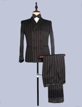2017 Ultimul Strat De Modele De Pantaloni Negru Gri Dungi Bărbați Sacou Slim Fit Costume De Stil Smoching 2 Bucata Mirele Bal Blazer Ternos