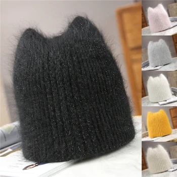 Moda Fată Drăguță Blana De Iepure Ureche Beanie Hat Pentru Femei De Iarnă Chelioși Cald Lână Capac Gorros Capac De Sex Feminin