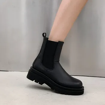 Femeie glezna cizme platforma indesata toc New sosire 2020 tendință de lux de Brand Designer de alunecare pe chelsea Papuceii botas Toamna Iarna