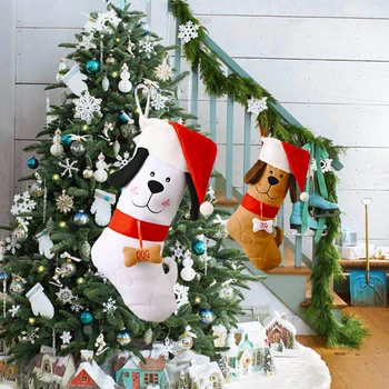 Flanel Șosete Crăciun Ornamente Pandantiv Drăguț Câine Pentru Copii De Anul Nou Bomboane Geanta Cadou Șemineu Copac Bijuterii Decor De Crăciun