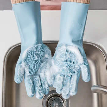 1 Pereche De Bucatarie Din Silicon De Spălat Vase Mănuși Durabil Mănuși De Curățare De Spălat Vase Scruber Bucătărie Instrumente De Curățare