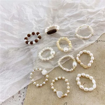 Vintage Noul Mini Mică Perle Naturale Coajă de Lemn cu Margele Inel Fashion Party Deget Inelul de Bijuterii pentru Femei, Cadou Elegant, Retro, Inel