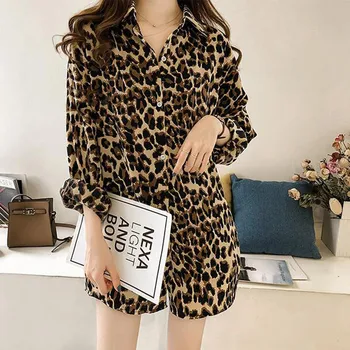 Leopard Tricou Pentru Femei de Moda cu Maneci Lungi OL Topuri si Bluze Elegante Femei Vrac Epocă combinezon femme Streetwear