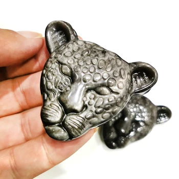 Argint naturale Obsidian Cap de Leopard Pandantiv Sculptate manual Pantera Colier Norocos Amuleta Pandantiv pentru Femei și Bărbați Bijuterii de Moda