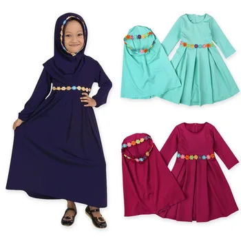 Tradițional Două Seturi Florale Copii Îmbrăcăminte de Modă Copil Abaya Musulman Fata Rochie de jilbab-ul și Abaya Copii Islamice Hijab Rochii