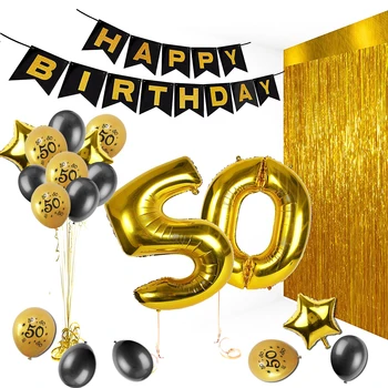 Amawill 50 Consumabile Partid Setați Numărul de Aur Baloane Folie Neagră de Hârtie Banner 50 de Ani Ziua de nastere Deocrations pentru Adluts 75D
