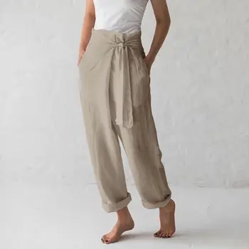 Femei Lenjerie de pat din Bumbac Solidă Talie Mare Pantaloni Casual Pantaloni în Primăvara și Toamna