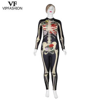 VIP MODA 2019 cel Mai bun de Vânzare de Halloween Salopeta Cosplay Body 3D Terro Corpul Schelet Imprimat Salopetă Costume Pentru Femei