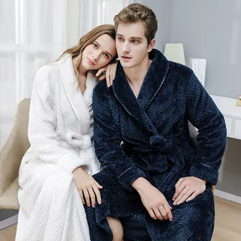 Cuplu Toamna/iarna Culoare Solidă Pijamale de Pluș Sexy Talie Yukata Catifea V-neck Belted Halat de Acasă Costum pentru domnișoare de Onoare Cadou