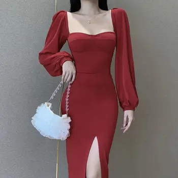 Retro stil palat puff maneca rochie de sex feminin Europene și Americane de moda de design temperament split fusta GT010