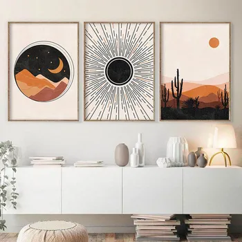 Rezumat la Mijlocul Secolului poster Soarele și Luna Panza Pictura Curcubee de Artă Modernă de Imprimare Geometrice Arta de Perete de Imagine pentru Camera de zi