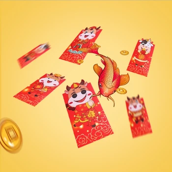 6pcs/set Anul Nou Chinezesc Rosu Plicuri de Bani Anul BOULUI de Desene animate Bovine Pachet Universal Sac cu Bani Festivalul de Primăvară Cadou D7YE