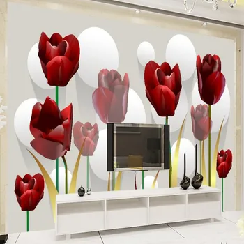 Beibehang Abstract red tulip 3D stereo de fundal de perete camera de zi dormitor tapet tema arta picturi murale tapet pentru pereți 3 d