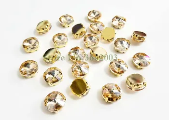 Aur campion forma rotunda de aur jos AAA Pahar de Cristal coase pe gheara pietre cu gauri,Diy accesorii de Îmbrăcăminte SWRG05